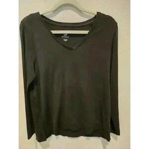 J. Jill Women's V-Neck Long Sleeve Tee Black Size M Casual Top